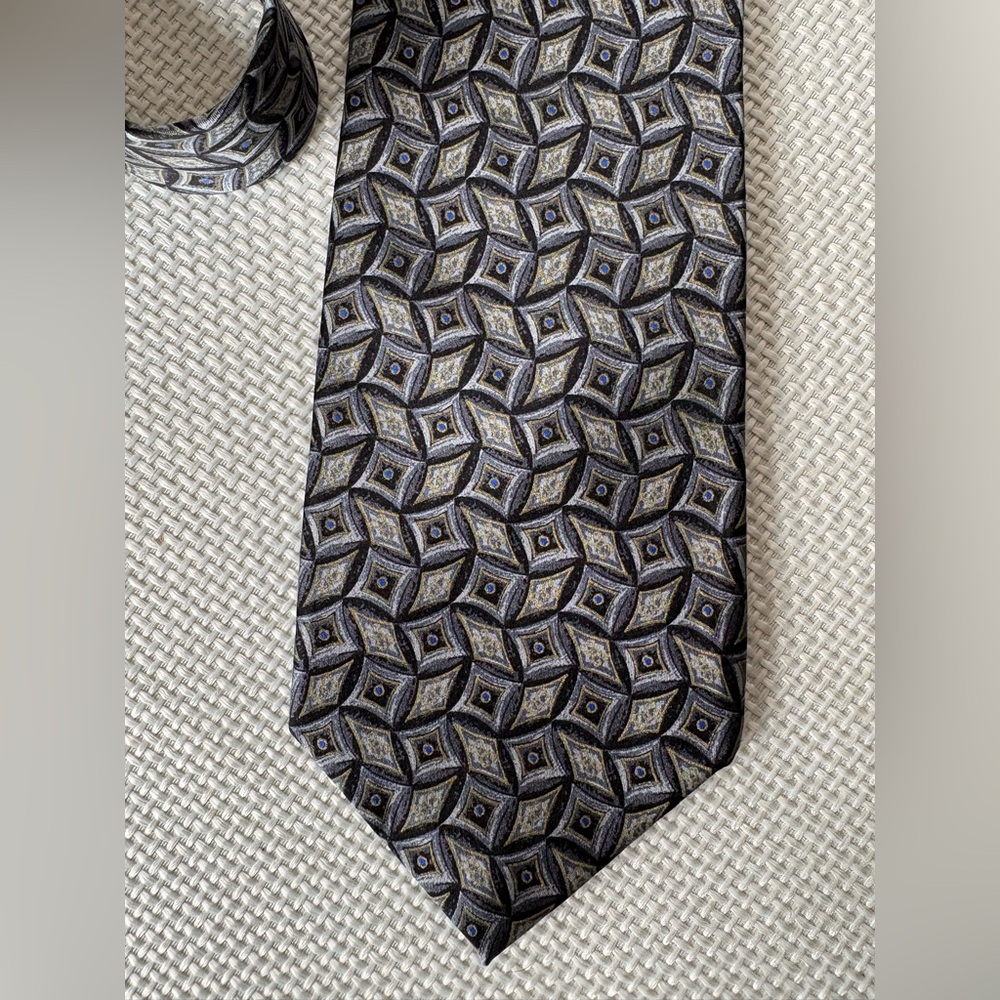 Robert Talbott Tie Best Of Class Grey Blue Silk Vintage Geometric Pattern
